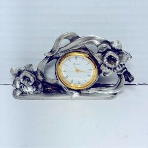 Vintage Maneli Mini Mantle Clock With Flowers 4in x 2in